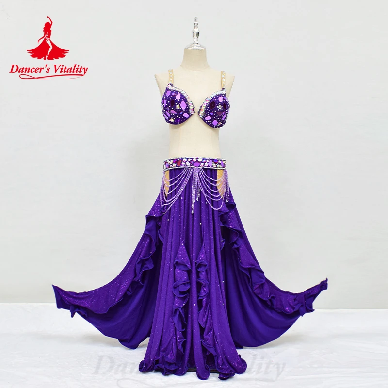 BellyDance Costume Customized Luxury Diamond Bra+Sexy Split Long Skirt 2pcs Adult Children Oriental Dance Competition Clothing