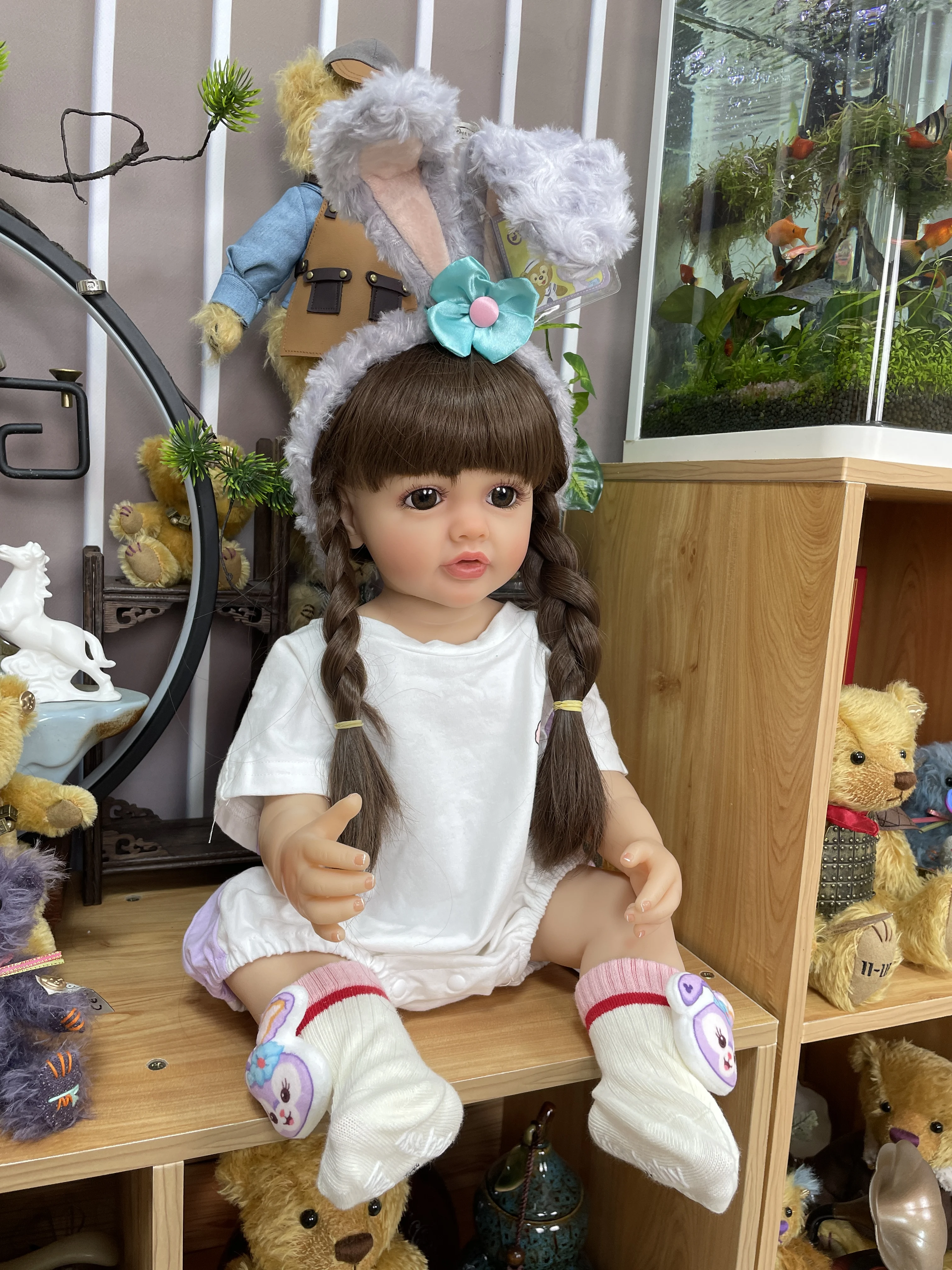 NPK 55CM Full Body Silicone Soft Touch Reborn Toddler Princess Betty with long hair Lifelike Real baby doll