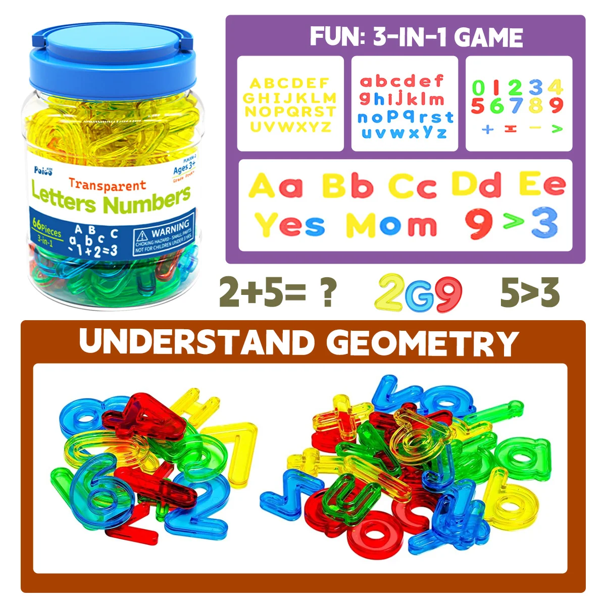 66개 색상 알파벳 번체 중국어 장난감, 다기능 어린이 퍼즐 장난감, 3 in 1 퍼즐 장난감 세트, 글자 숫자