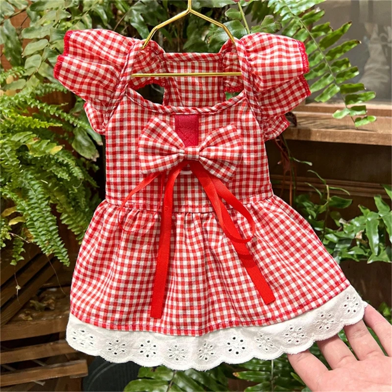 Spring Hot Day Dog Skirt with Flower/Lattice Print Outdoor Travel Walking Dogs Cats Skirt Breathable Dress Lightweight