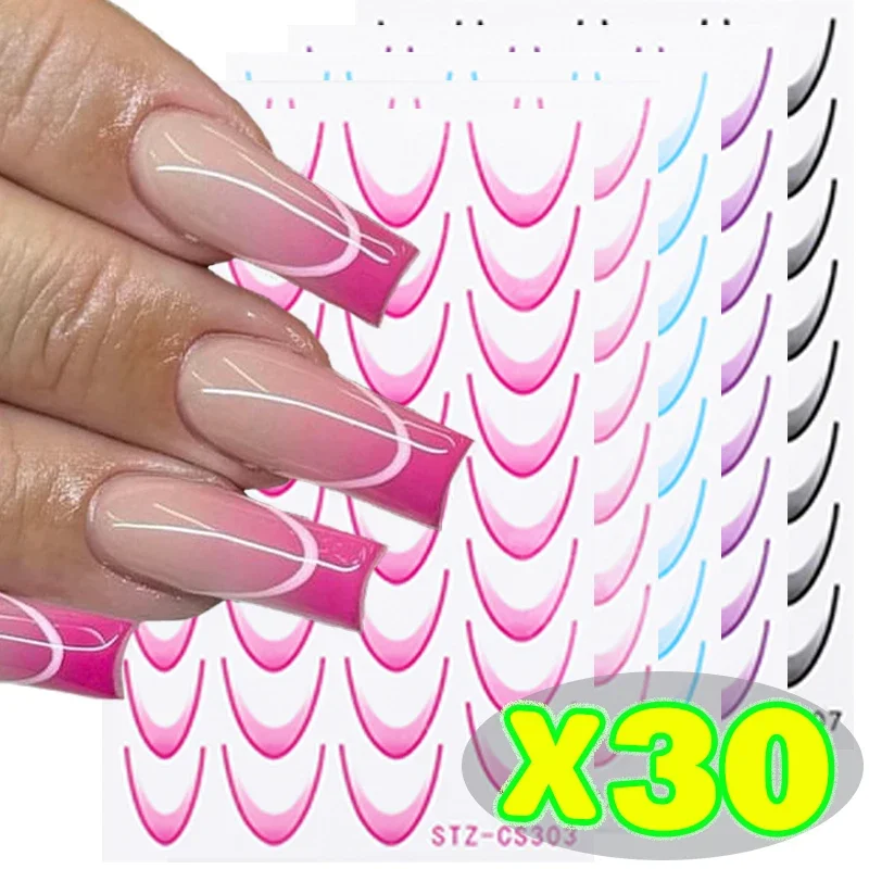 Gradient Color Line French Nail Art Stickers Lasting Easy To Stick Self-adhesive Pink Blue Nails Art Decals DIY Decoration Tools