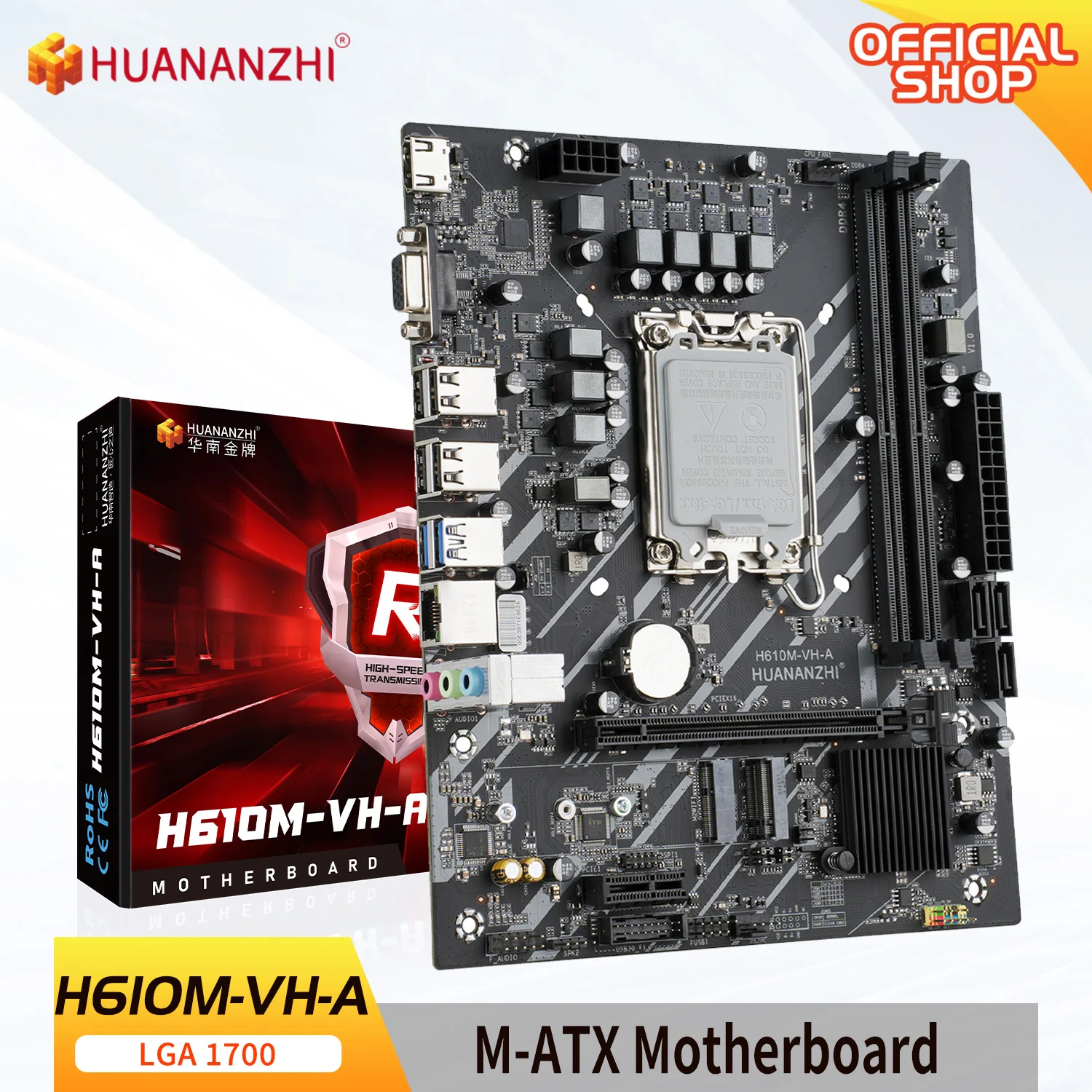 

Материнская плата HUANANZHI H610M VH M ATX DDR4, поддержка 12 13 Gen H610 Intel LGA 1700 CPU 12100F 12400F 12490F 12600F 12700F 13600F