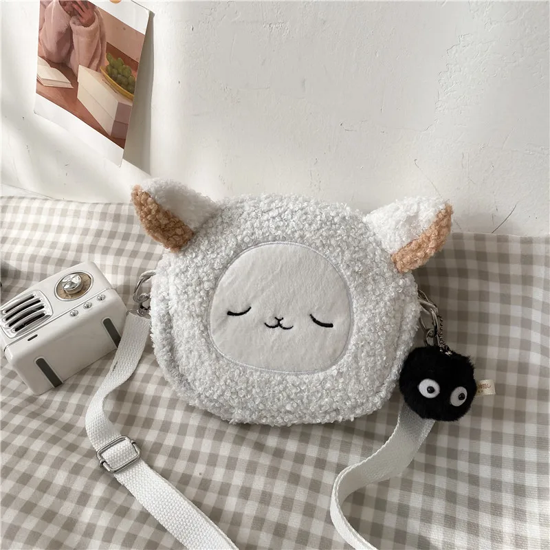 Sac en peluche chat noir Corgi pour enfants, animaux de dessin animé Kawaii, sac à bandoulière initié au style japonais, petit sac à main pour téléphone, cadeau pour filles