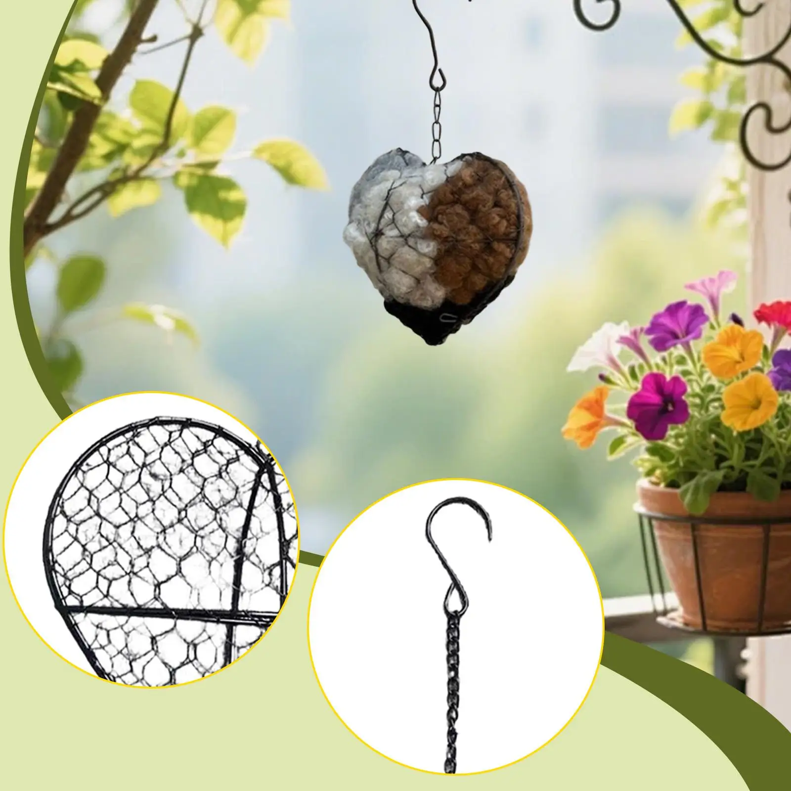 Hanging Flower Pot Iron Heart Wire Frame Planter Basket for Balcony Wall Garden Decor Interior and Exterior