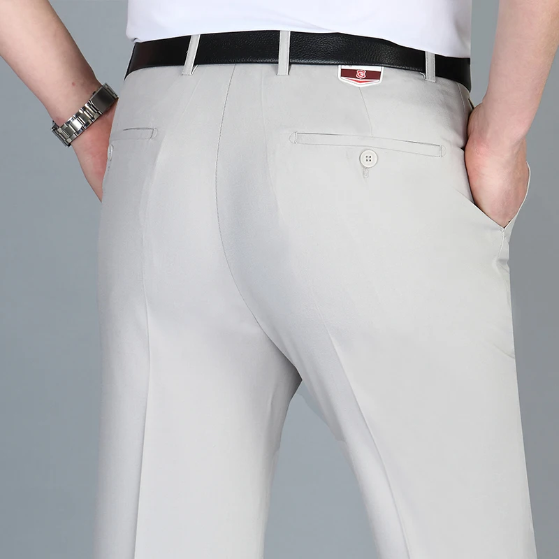 

Slim Fit Silk Men's West Pants Loose Light Color Classic Sle Faionable Summer Work Straight Leg Long Trousers for Middle-...