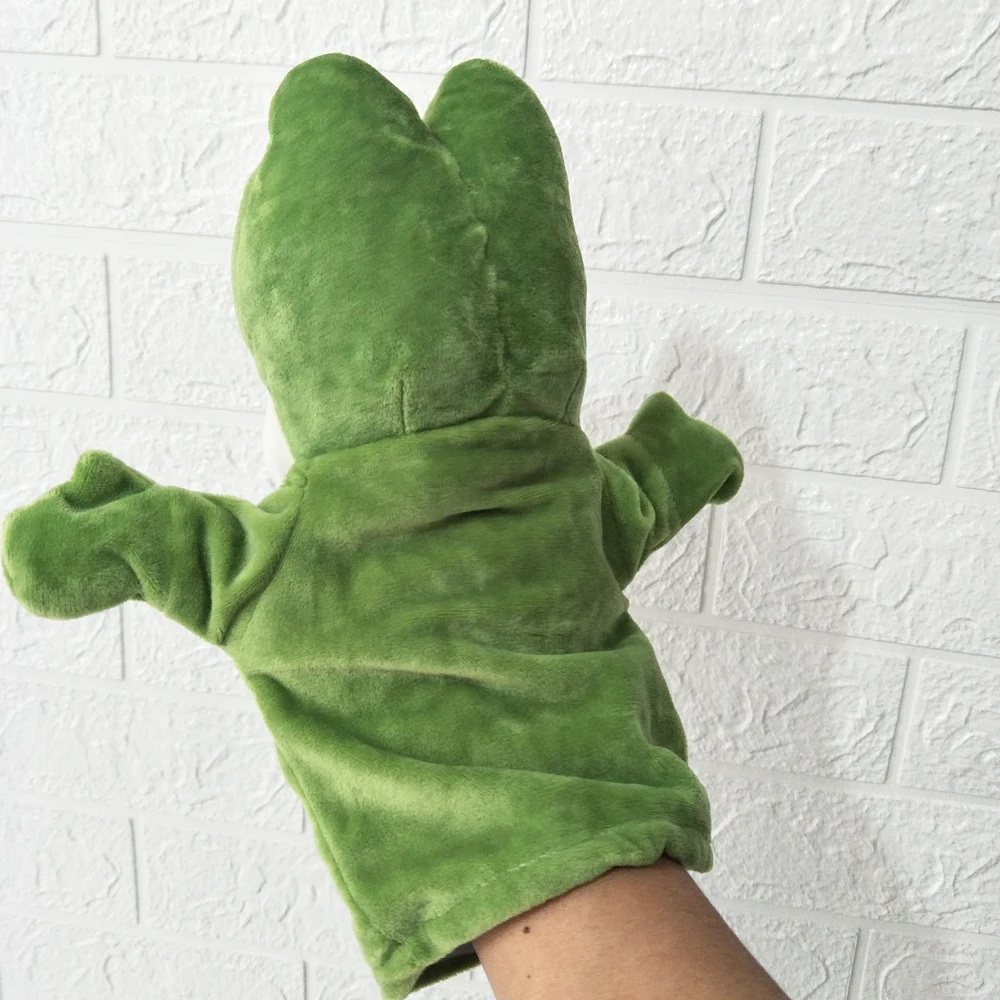 Weiches gefülltes Geschenk, niedliches grünes Frosch-Handpuppen-Plüschtier mit offenem Mund für Kinder