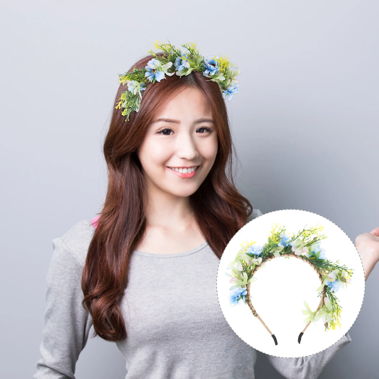 

Искусственный цветочный венок-ободок синего цвета для свадьбы, фестиваля, фотосессий, украшения волос, модный головной убор, креативный аксессуар