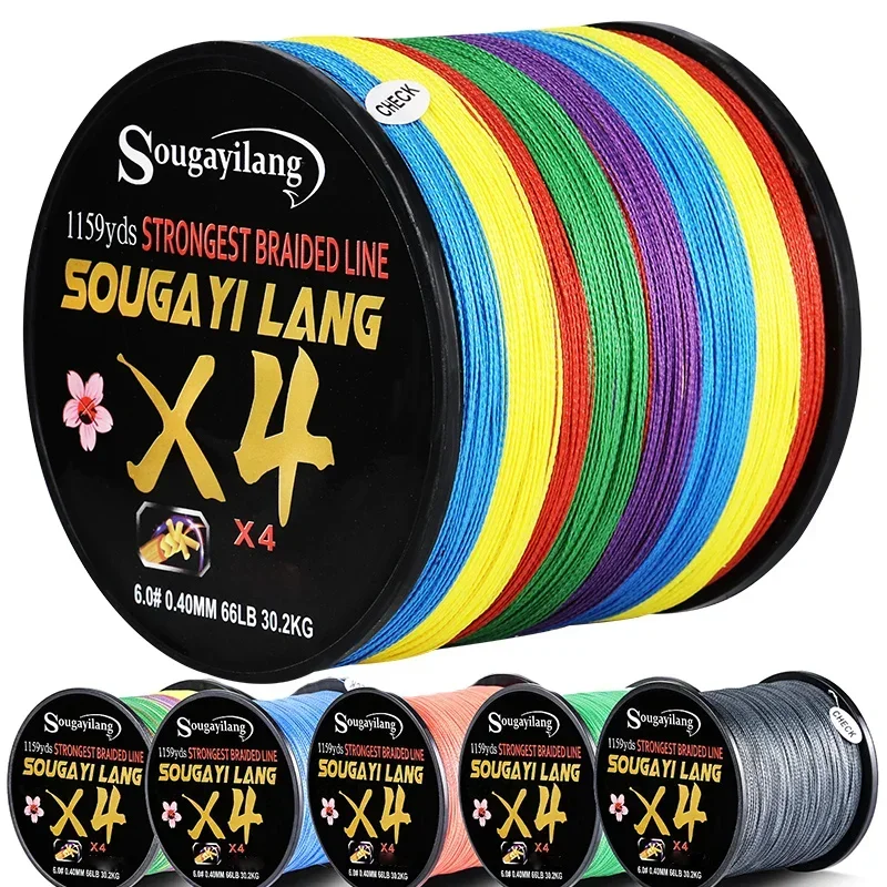 Sougayilang Braided Fishing Line X4 5 Color 100 300m 559m 1059m Max Drag 66LB Multifilament PE Line for Saltwater Freshwater