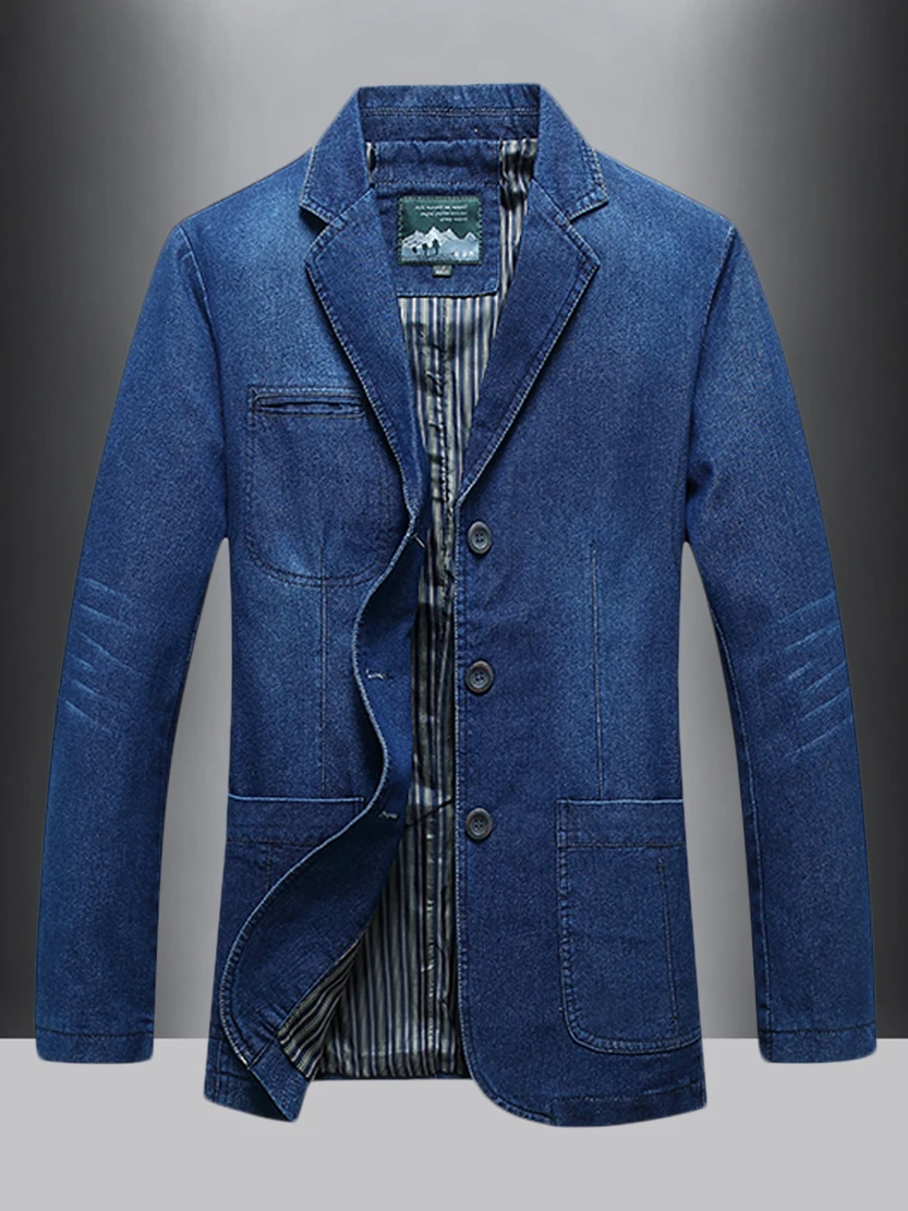 

Мужской джинсовый костюм в стиле ретро: износостойкая свободная дышащая повседневная куртка и брюки, высококачественная верхняя одежда, однобортный мужской костюм