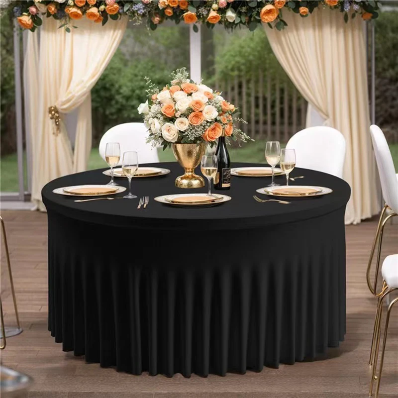 

1PC Ruffled Round Tablecloth Spandex Table Covers Stretch Skirt Table Cloth For Wedding Banquet Birthday Party Event Decorations