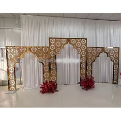 Event party stage decoration back drops supplies gold metal frame flower backdrop stand wedding arch