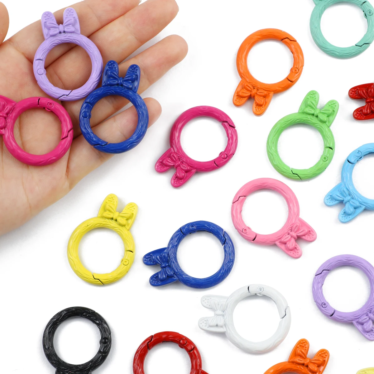 2 ~ 10Pcs colorato a forma di coniglio chiusura a moschettone portachiavi etichetta giocattolo/connettore etichetta per gioielli fai da te braccialetto che fa accessori