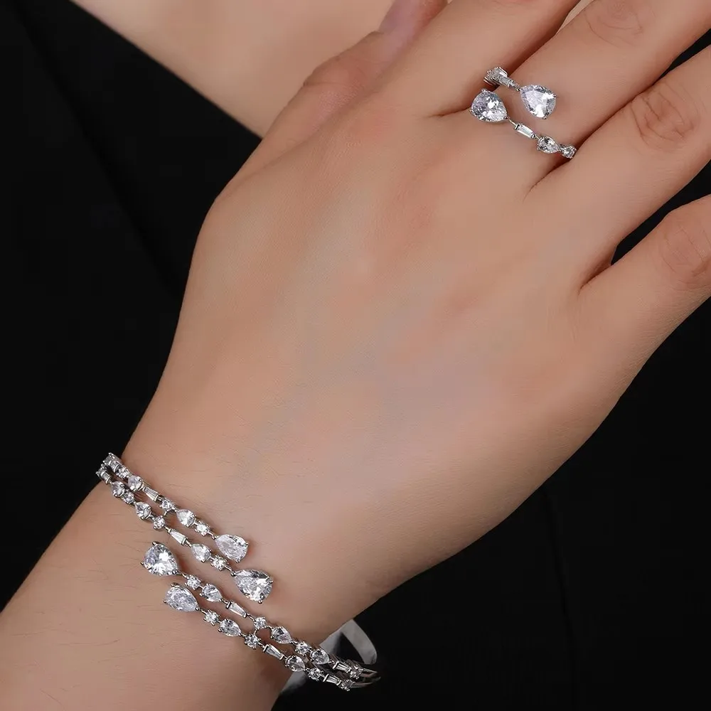

JEWEL 2026 Fashion AAA Cubic Zirconia Bangle Ring Set New Romatic Luxury Micro Paved Bracelets For Women Party Weding Jewelry