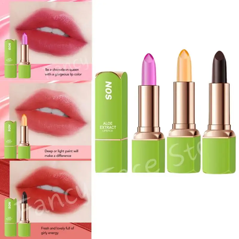 3 Color Aloe Vera Temperature Change Lipstick For Women Long Lasting Moisturizing Lip Balm Natural Aloe Vera Makeup For Daily