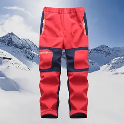 Children's Hiking Pants Waterproof Outdoor Boys Girls Sporty Warm Lined Fleece Long Trousers Soft Shell Kids Climbing Sweatpants