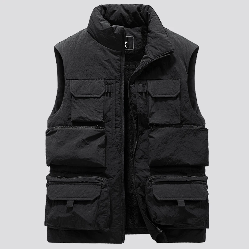 

winter warm vests men Photography Casual Thick fleece Vest Jacket Winter Men Outdoor Vest Multi-Pocket Fishing Work Waistcoat