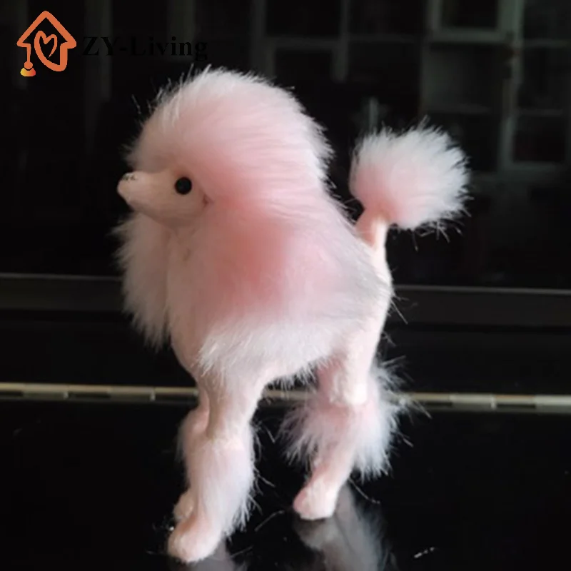 

1Pcs 4 Inch Pink Poodle Figure Simulation Dog Plush Toys Gift Crafts Home Decoration