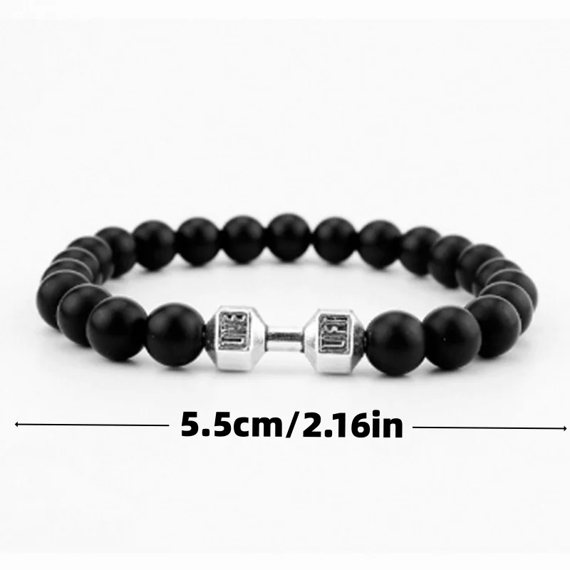 1pcs/Set Natural Stone Dumbbell Beaded Bracelet Black Beads Fitness Fit Life Prayer Bracelets Bangles Barbell Men Jewelry