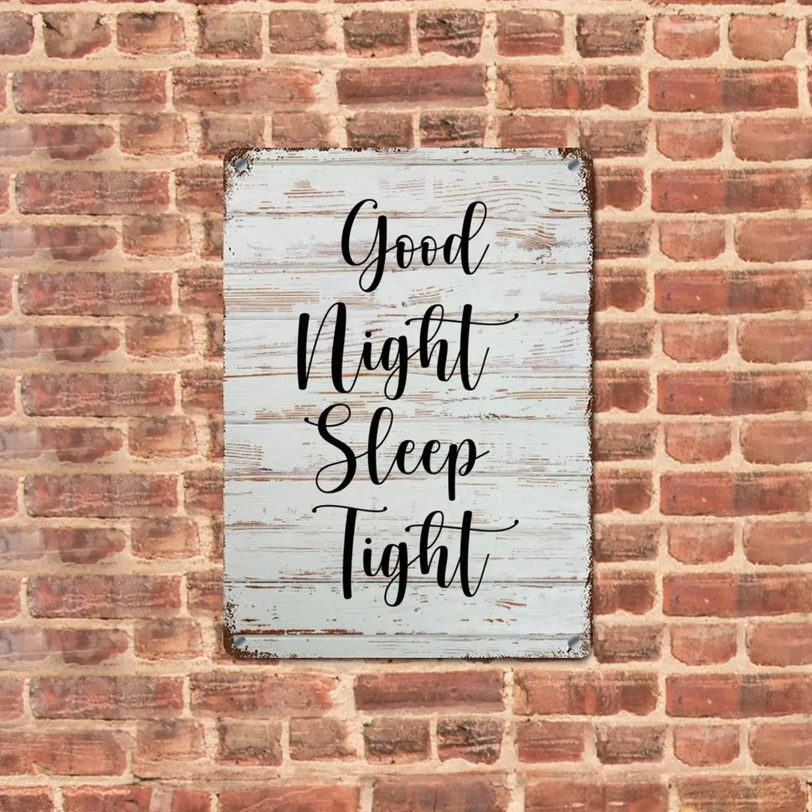 Family Quote Vintage Metal Sign Wall Art Decor Good Night Sleep Tight Wood Grain Life Positive Distressed Stylish Tin Signs Deco