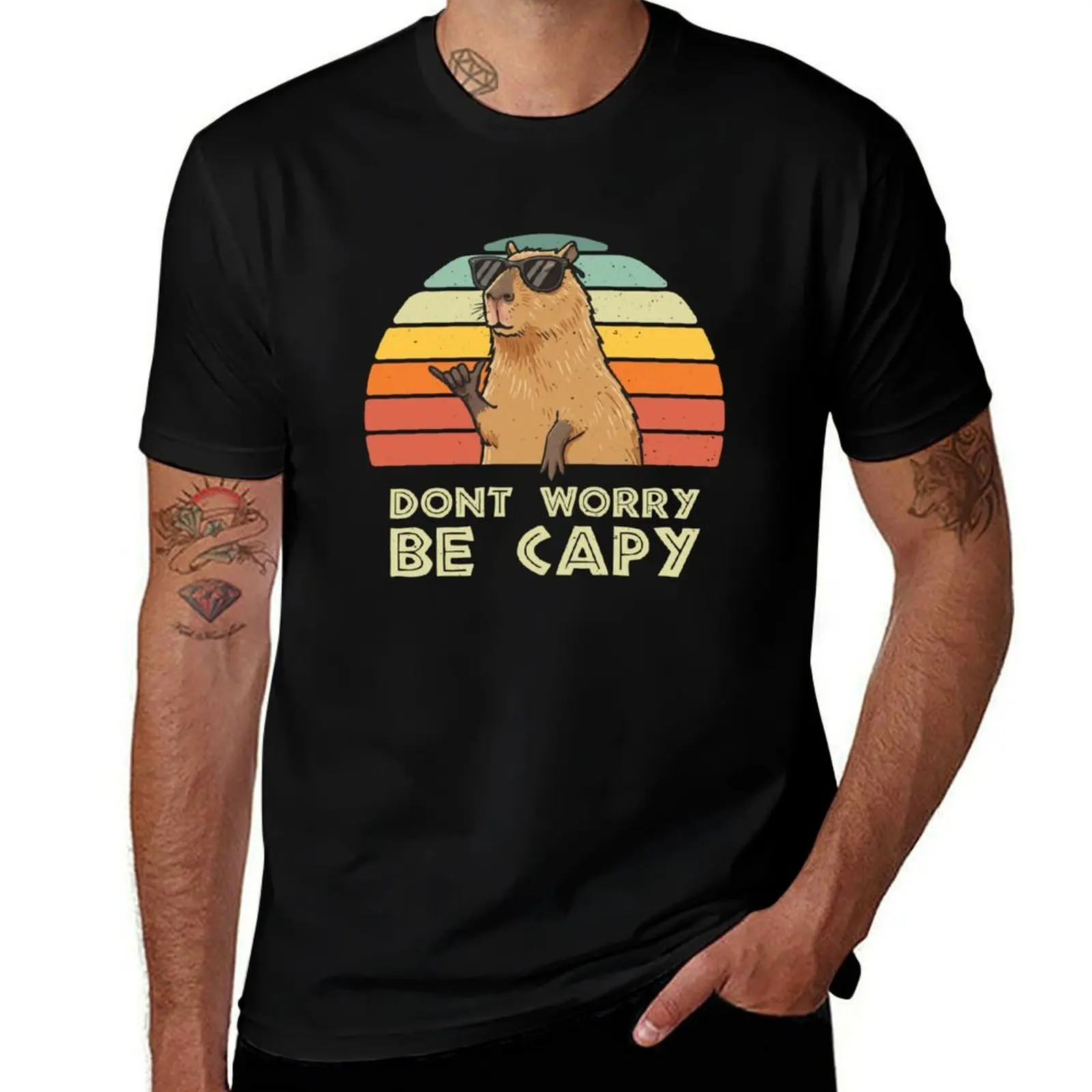 

Don't Worry Be Capy Fun Chill Capybara Vintage T-Shirt t shirts for man graphic vintage T-Shirt
