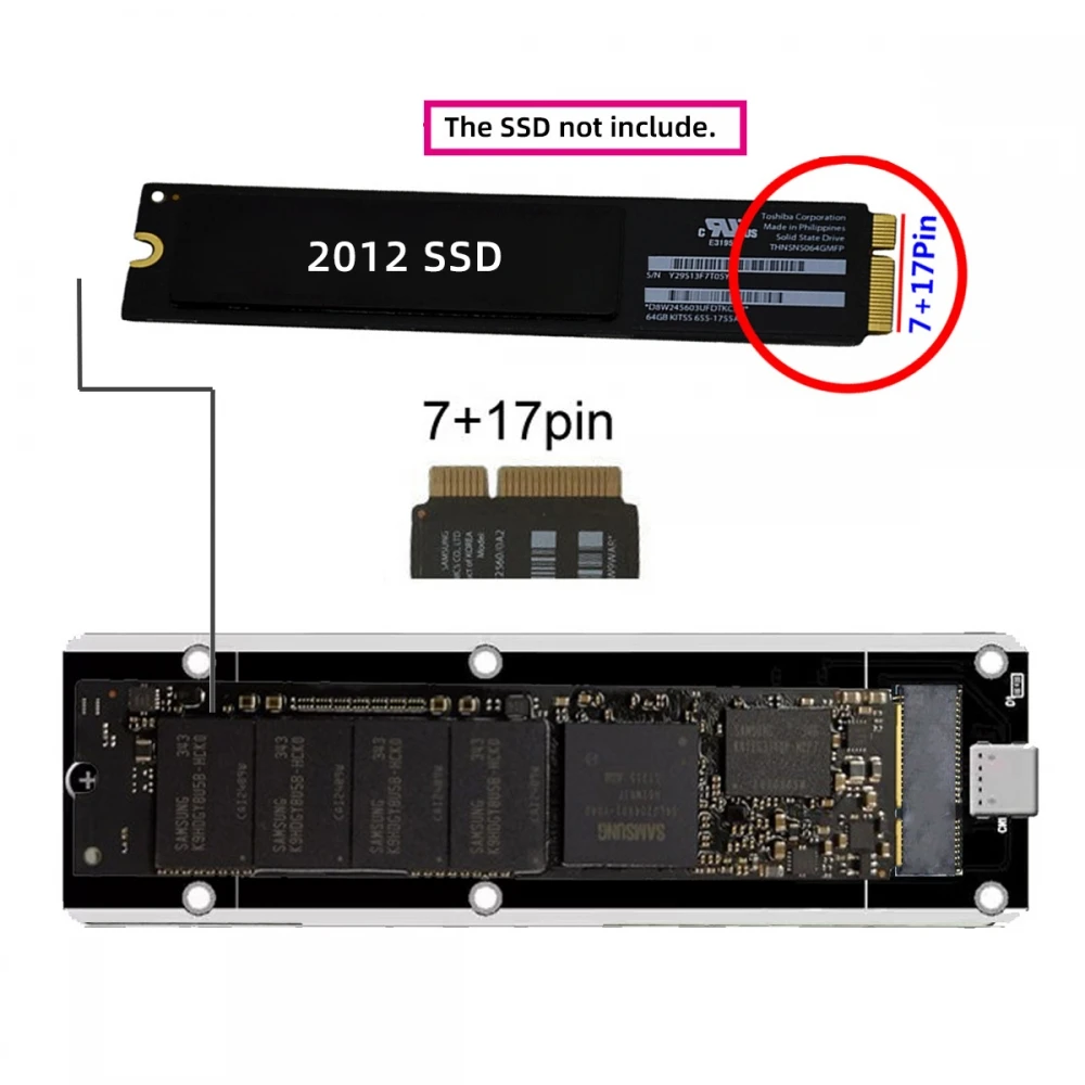 7 17 pin SSD USB Mobile Box USB3.0 Type-C  to 17 7Pin Enclosure 5Gbps for MAC Air Pro Retina 2012 SSD Portable Case