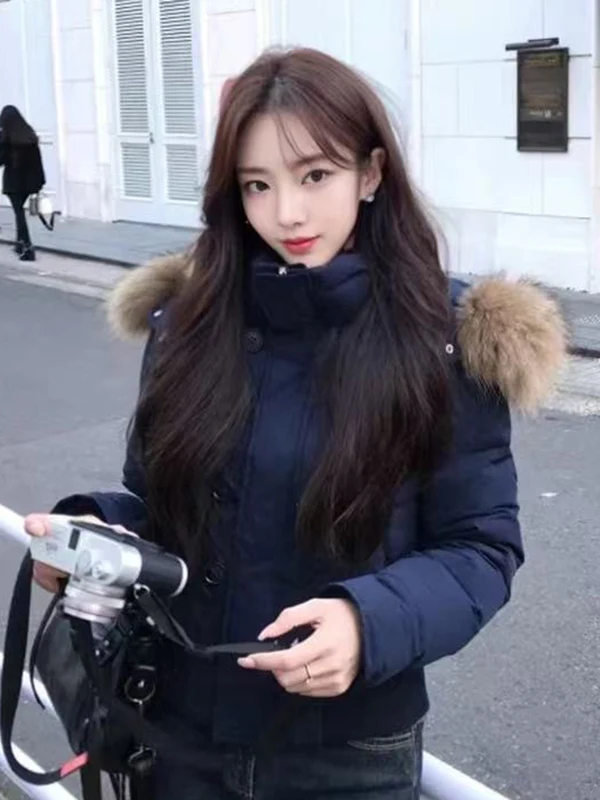 화이트 또는 경량 패딩 재킷 여성용 2025년 신상 겨울 코트 큰 털 칼라 코튼 코트 출퇴근용 슬림 한국 스타일