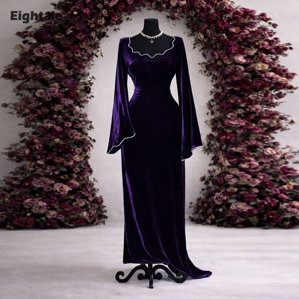 

Вечернее бархатное платье Eightale для свадебной вечеринки, индивидуальный пошив, высокий воротник, бордовое, фасон «русалка», длинные рукава, арабские выпускные платья