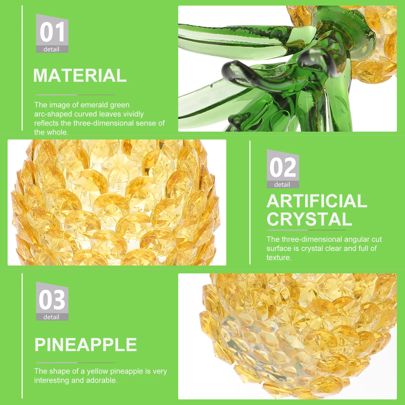

1Pcs Crystal Pineapple Ornament Emerald Green Leaves Yellow Desktop Decoration Tabletop Fruit Decor Home Office Photo Prop