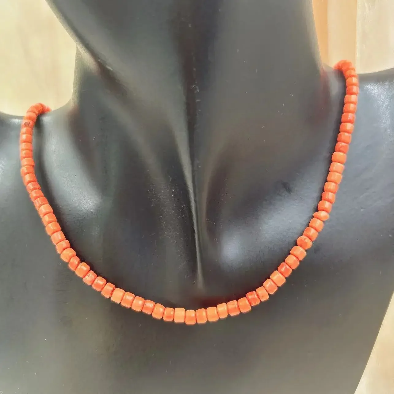 3x4mm Vintage Elegant Natural Sea Bamboo Column Orange Coral Halloween Gift Jewelry Short Collar Necklace 17inch view 4