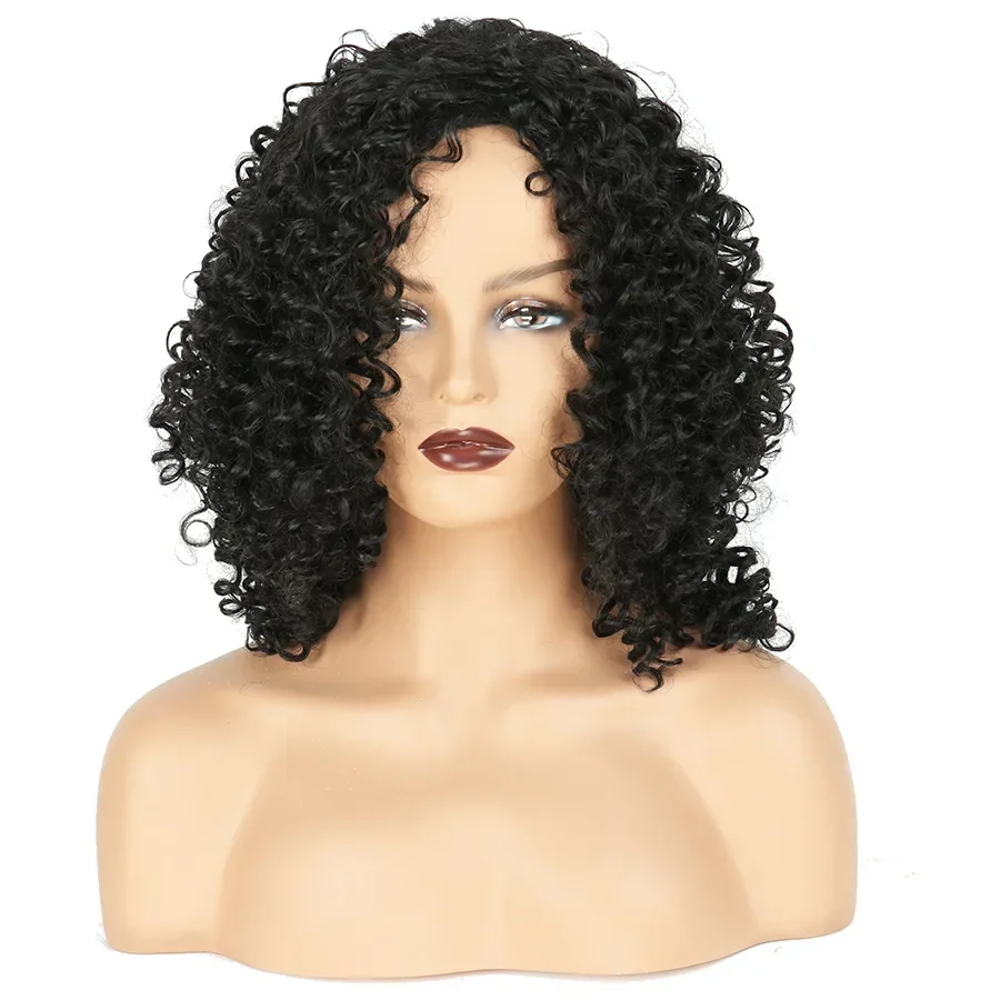 Stylish Curly Black Shoulder-Length Wig for Women, Tight Curls, Fashionable and Versatile