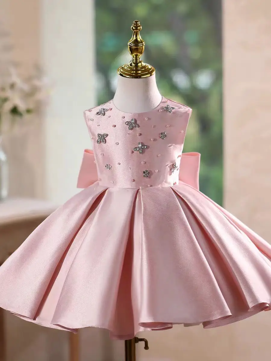 Dreamy Vow D140 Rosa elegante raso fiore ragazze vestono lunghezza al ginocchio principessa bambini festival matrimonio compleanno festa abito da ballo
