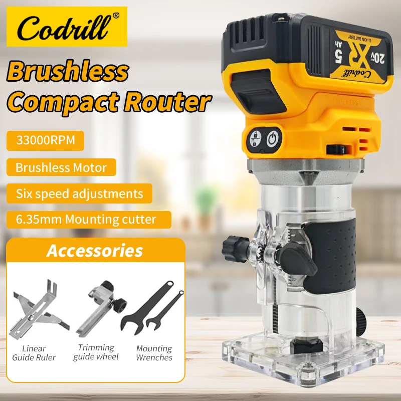 

Brushless Electric Trimmer Cordless Woodworking Trimming Machine Wood Router Milling Engraving Slotting Machine For Dewalt PIN