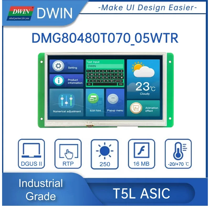 DWIN 7.0 بوصة TFT شاشة الكريستال السائل 800*480 262K اللون HMI شاشة ذكية RS232/TTL مقاوم/لوحة اللمس بالسعة DMG80480T070_05W