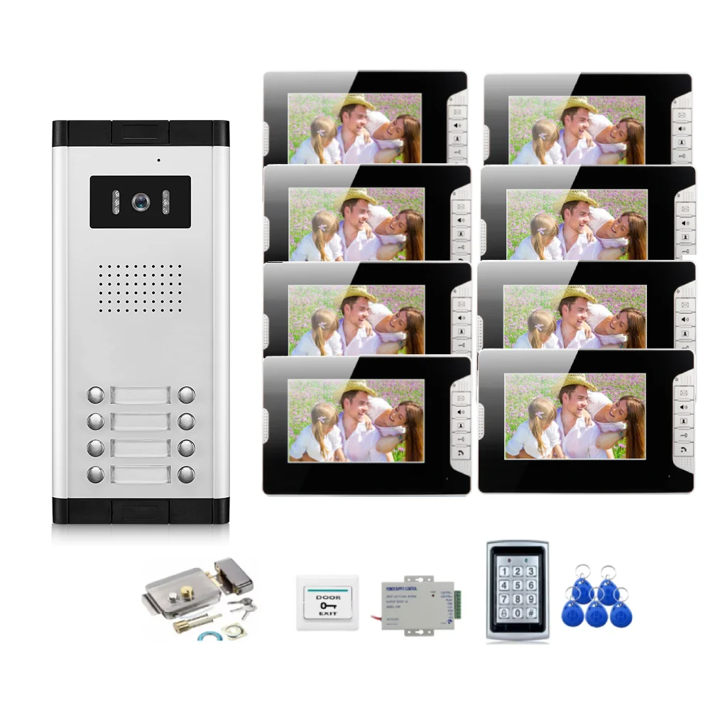 2-12Unit อาคารวิดีโอ Intercom 7 "Video Doorbell ระบบกล้องสําหรับ Apartment ป้องกันรหัสผ่าน RFID ปลดล็อกโทรศัพท์ประตูวิดีโอ