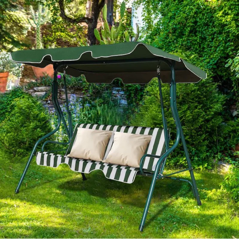 SKONYON Outdoor Swing Canopy Patio Swing Chair 3 Person Canopy Hammock swing chair outdoor hanging chair