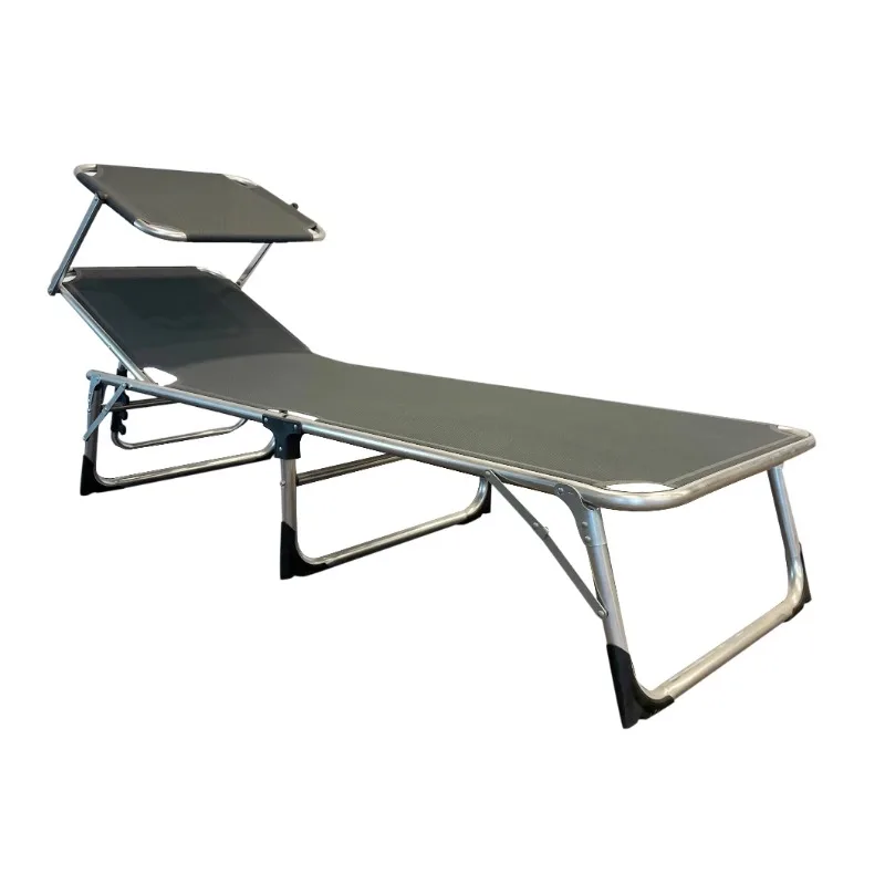 

Lightweight Folding Beach Sunbed Comfortable Adjustable Backrest Sunscreen Camping Aluminum Bed With Sunshade Canopy