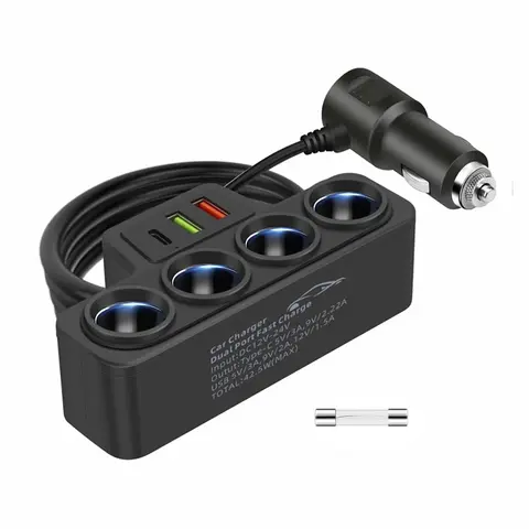 Chargeur allume-cigare de voiture 4 prises 120W 12V USB PD Chargeur rapide Adaptateur d'alimentation 1 à 4 Prise de chargeur de voiture multifonctionnelle