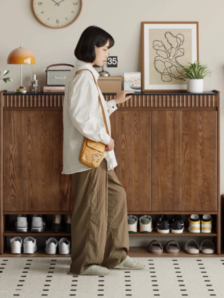 Solid wood shoe cabinet for home use, with doorways, indoor walls,and multi-functional