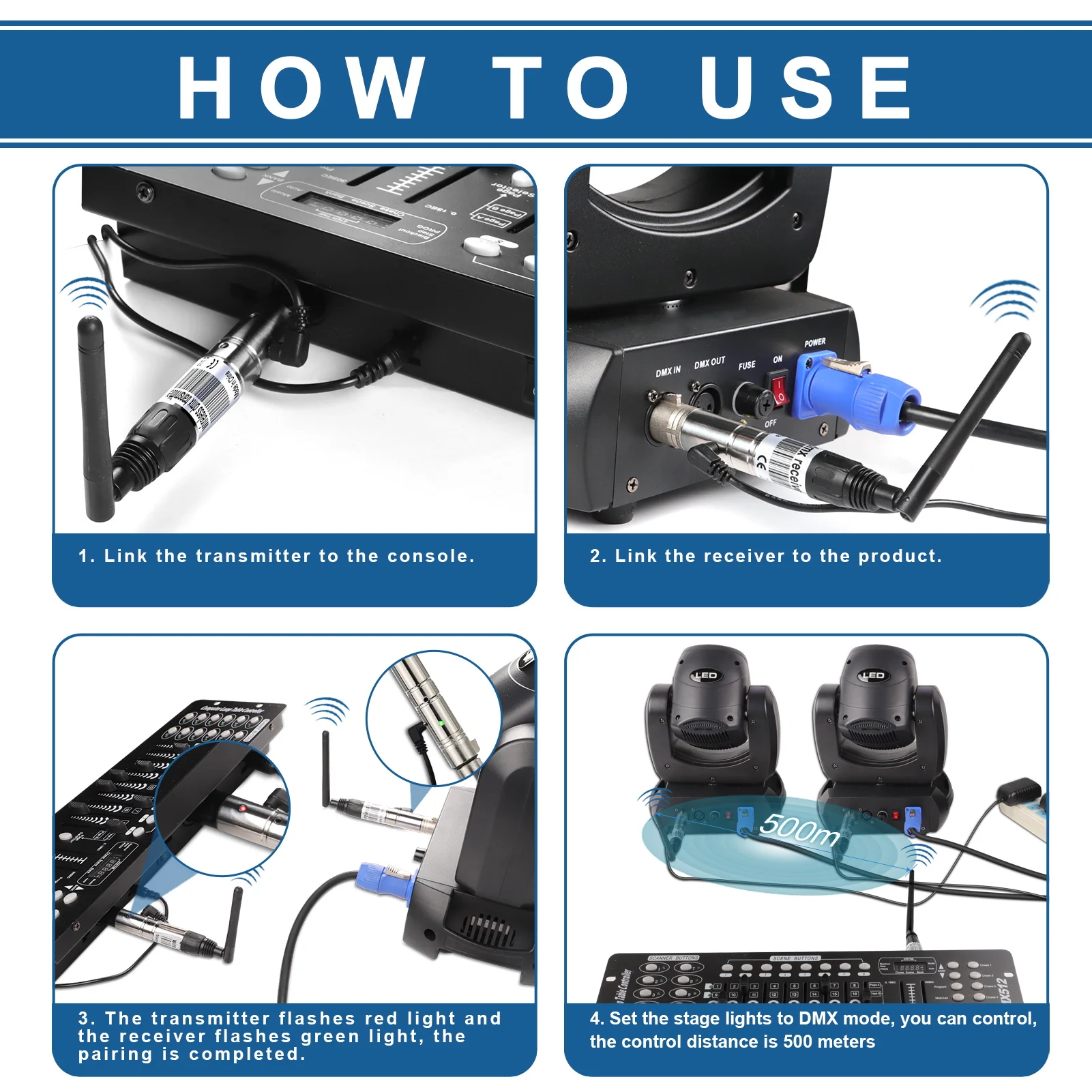 U'King 2.4G الفضة اللاسلكية DMX512 الارسال التعاون مع وحدة التحكم لتحريك المصابيح الأمامية الاسمية ضوء DJ المرحلة الإضاءة الطرف