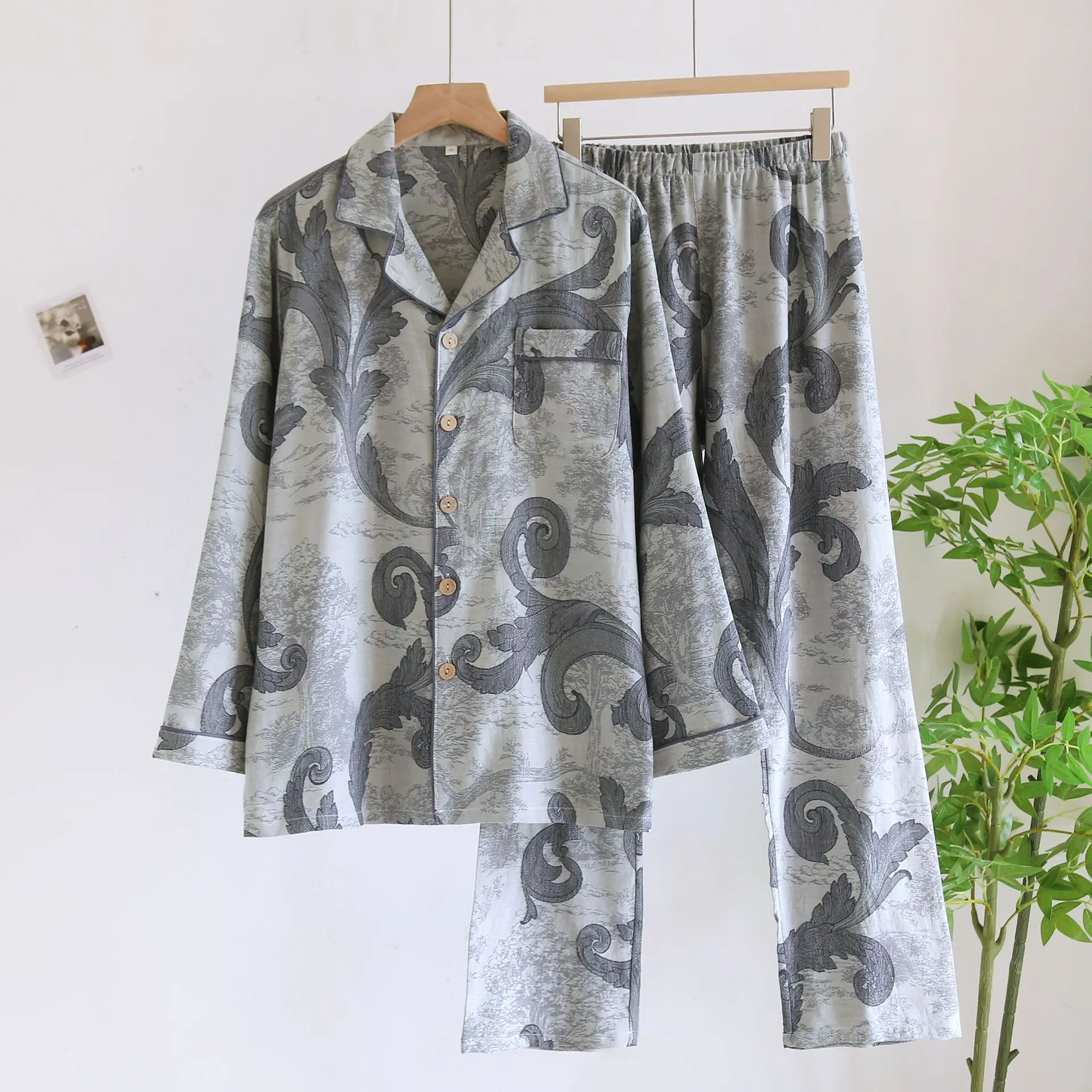 Couple Sleepwear Two-Piece Floral Print Cotton Pajamas Set Woman Nightwear 2024 Autumn New Long Sleeve Night Wear Female