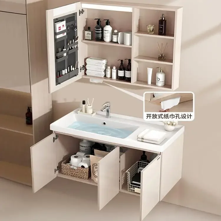 Bathroom Cream Air Chamber Cabinet Combination Ceramic Integrated Basin Raw Room Wash Hand Washbasin