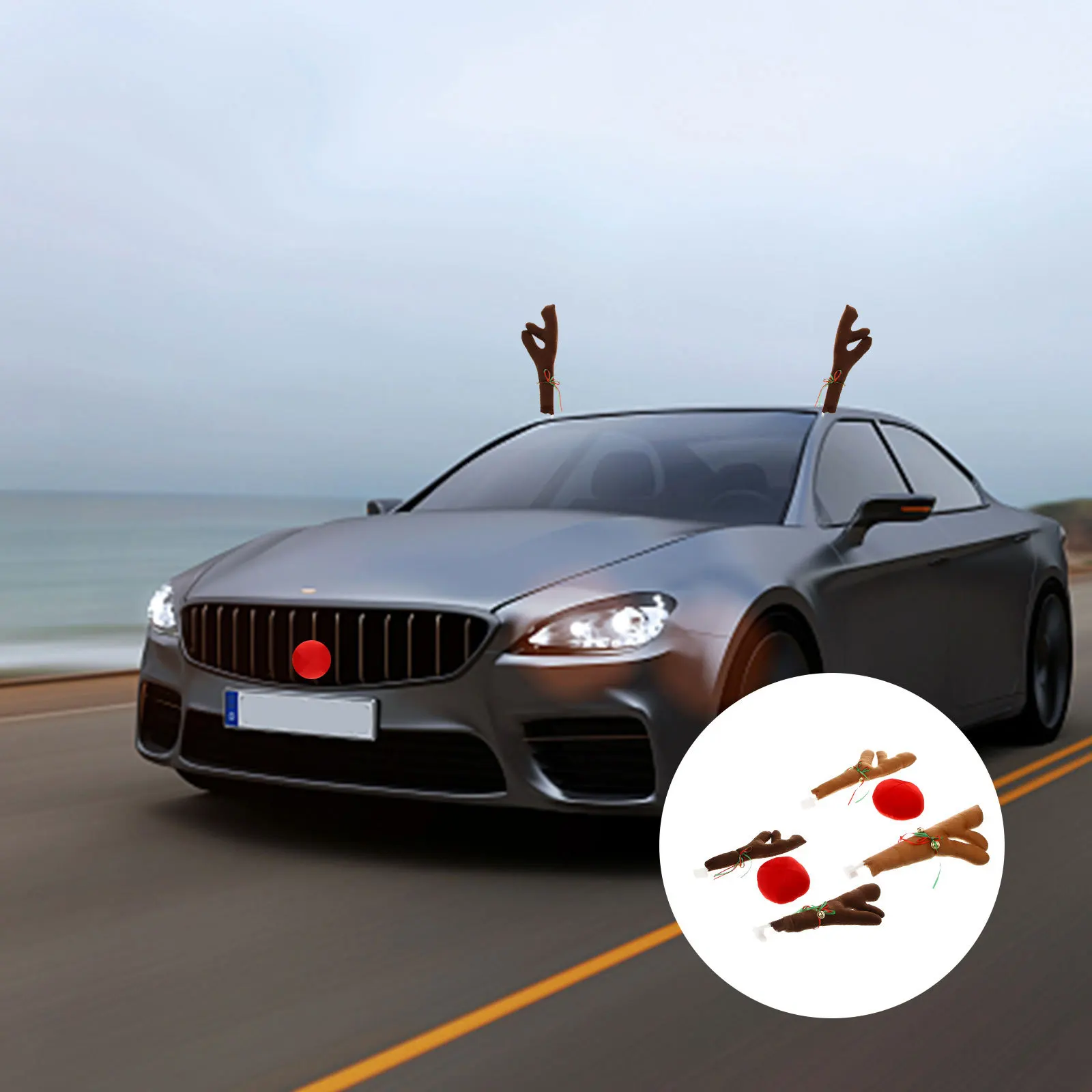 

2 set Christmas Car Antlers Decor Premium Flannel Material Durable Wear-Resistant Easy Install No Tools Decoration
