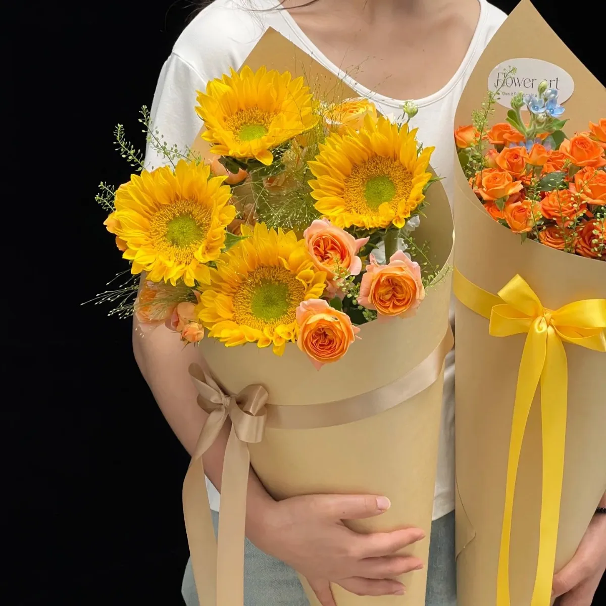 Integrated Ice Cream Cone Flower Bouquet  Flower Packaging Material Kit Stand Alone DIY Creative Short Sleeve T-Shirt