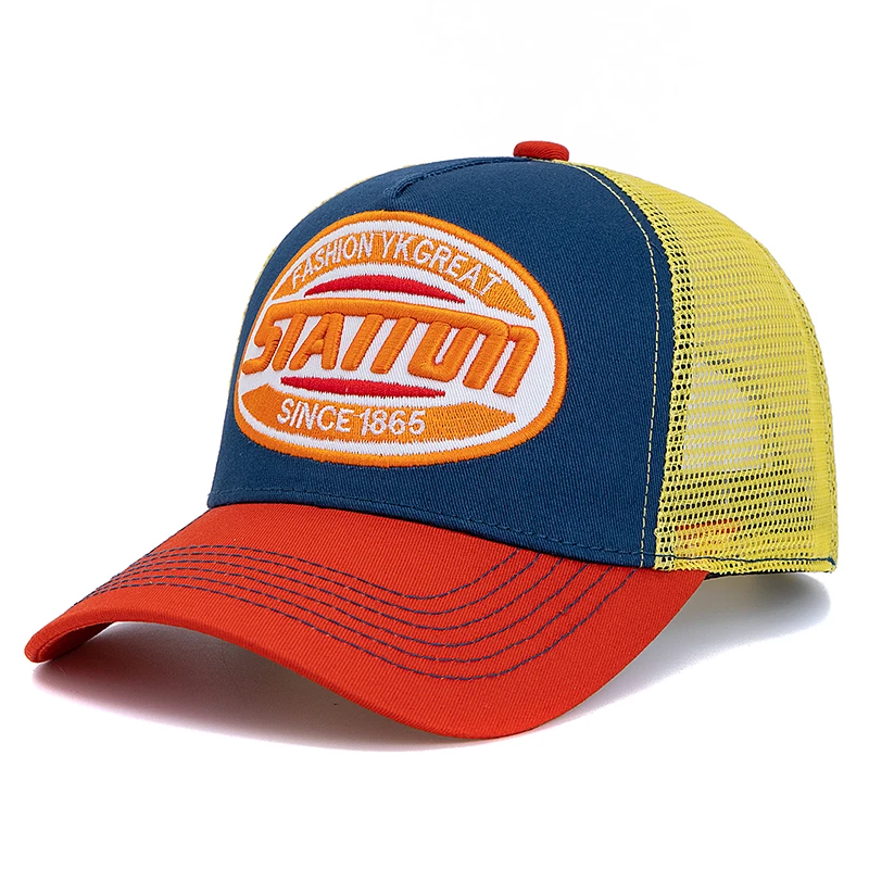 Nieuwe stijl unisex baseball cap klassieke stATION brief patroon mesh cap mannen en vrouwen ademende streetwear zomer trucker hoed