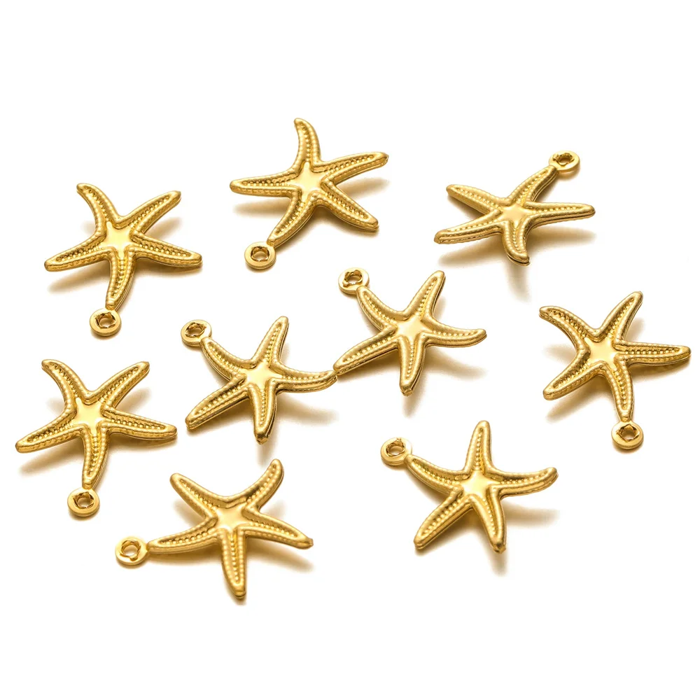 

20pcs/bag Stainless Steel Starfish Charms Pendant Gold Color Necklace Bracelet Accessories for Jewelry Making Findings DIY 15mm