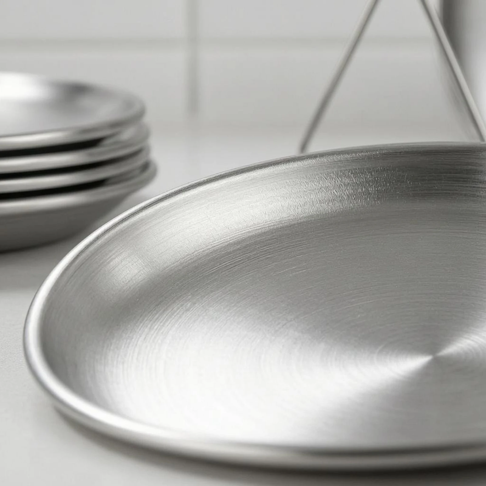

4 Pieces Round Snack Plate Shatterproof Stainless Steel Plate Metal Storage Rack Reusable Tableware Rust Resistant