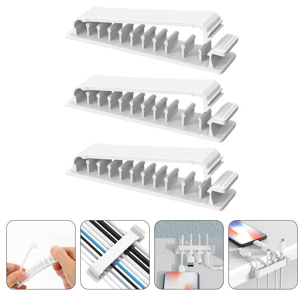 

3pcs Cable Clips Wire Organizer Set 10 Slots 2 Large 8 Small Headphones USB Cords Power Lines Self Adhesive Desk Wall Mount