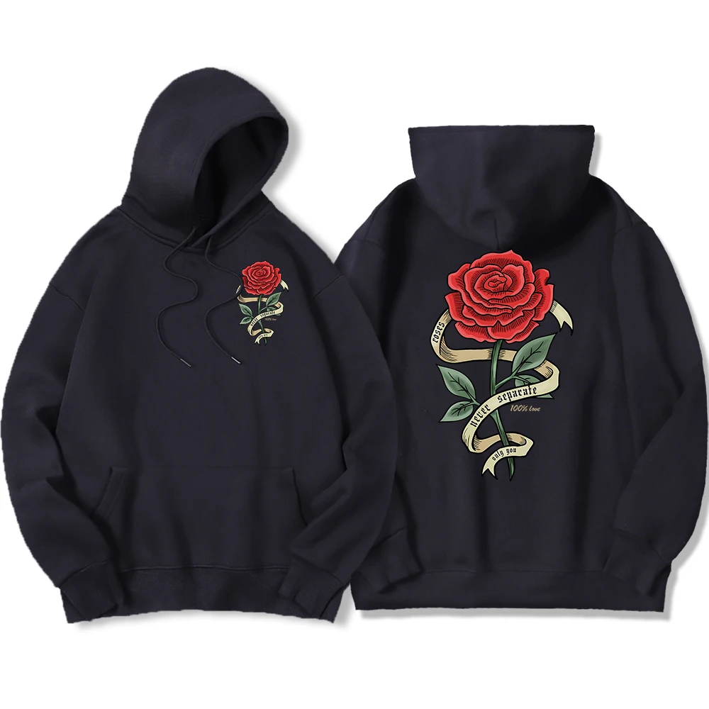 Red Roses Wrapped In Ribbons Printing Female Hooded Autumn Warm Hoodies Street Soft Hoodie Street Comfortable Women\'S Pullover