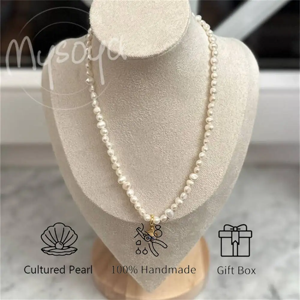 

MYSOYA Stella Freshwater Pearl Station Necklace Elegant 8mm Pearls, Versatile Design, Double-Strand Choker for Birthday