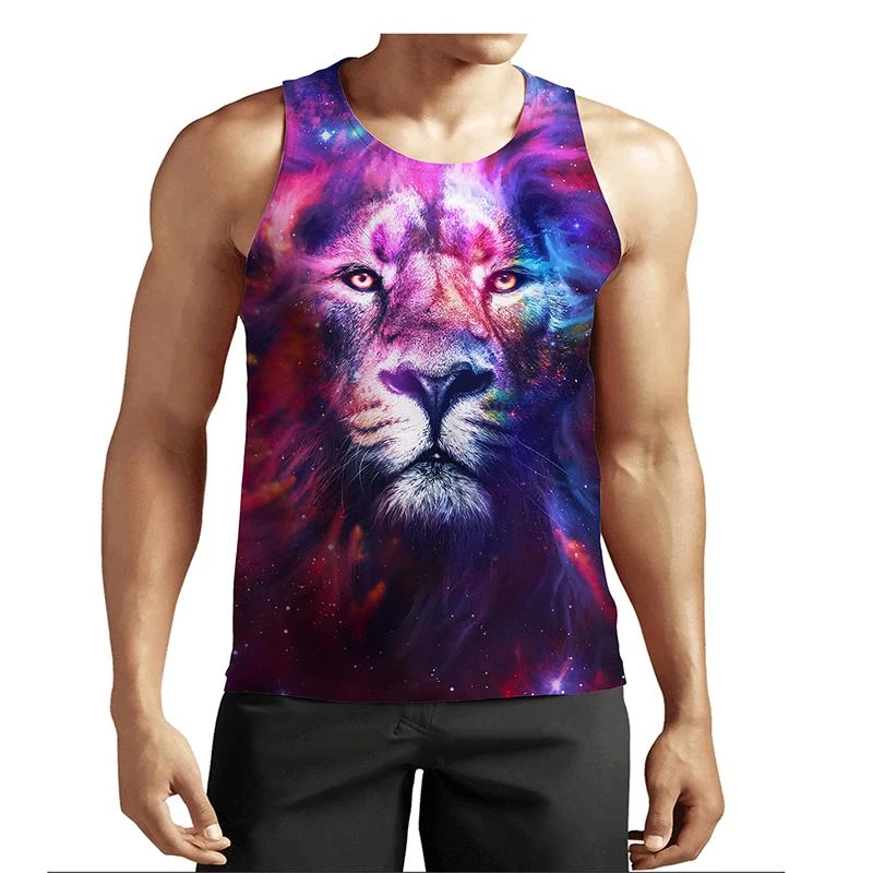 

Футболка мужская оверсайз без рукавов, праздничная тенниска с 3D рисунком животных, майка с тигром, одежда для спортзала и улицы, лето